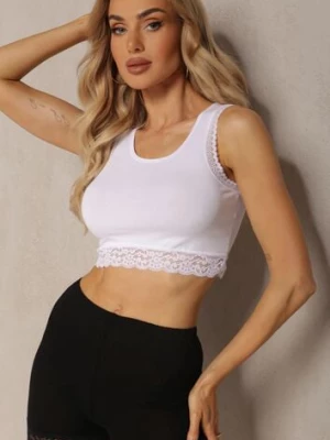 Biały Top z Bawełny z Koronkową Wstawką Rosarita