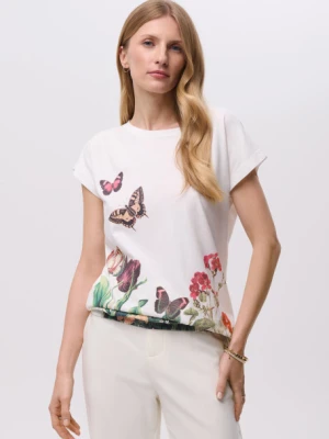 Biały top z efektowną kolorową grafiką Greenpoint
