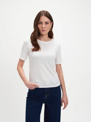 Biały top z fakturą w prążek Top Secret