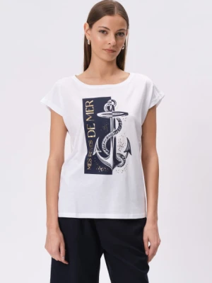 Biały top z grafiką z kotwicą Greenpoint