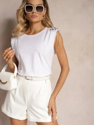 Biały Top z Łańcuszkami i Kryształkami na Usztywnionych Ramionach Liefara elsa.m by may