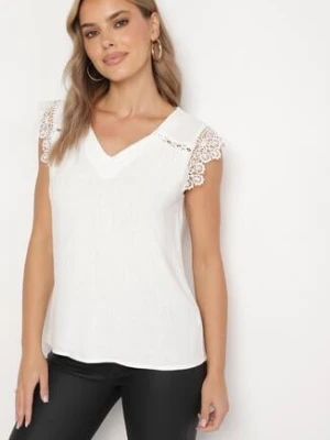 Biały Top z Lnem i Wiskozą Ozdobiona Koronką Sanirwen melya by melody