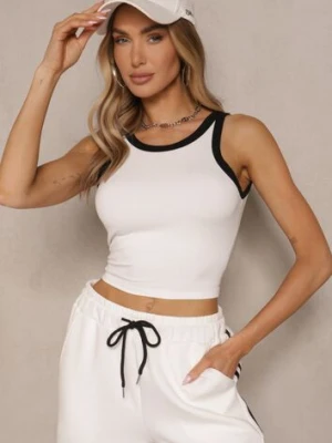 Biały Top z Prążkowanego Materiału z Lamówką Sonindra j.style