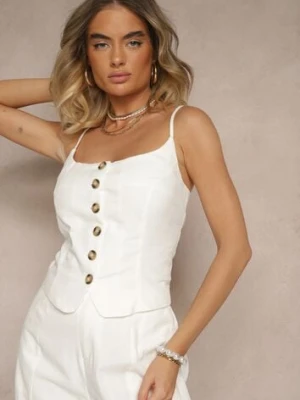 Zdjęcie produktu Biały Top Zapinany na Guziki z Bawełną na Cienkich Ramiączkach Divilna
