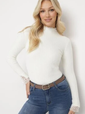 Biały Wełniany Golf z Prążkowanej Dzianiny Xorta j&x