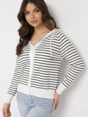 Biały Wiskozowy Kardigan w Paski z Kapturem Alaneil elsa.m by may