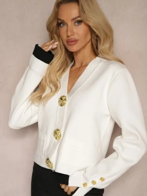 Biały Wiskozowy Kardigan z Dużymi Ozdobnymi Guzikami Benavira elsa.m by may