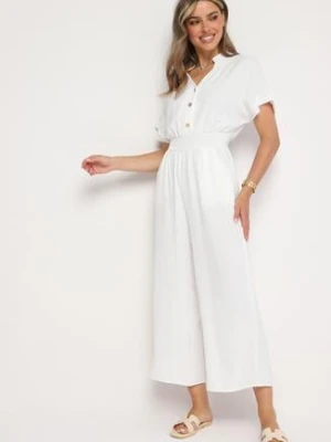 Biały Wiskozowy Kombinezon o Taliowanym Kroju z Szerokimi Nogawkami Delsea cflo