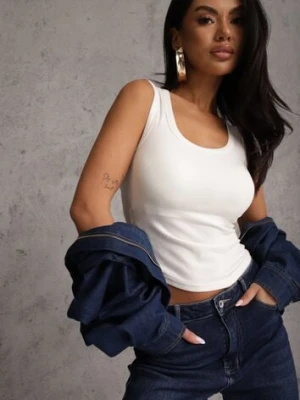 Biały Wiskozowy Top Dopasowany z Kwadratowym Dekoltem Bez Rękawów Bilincja yu & me