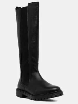 Bianco kozaki skórzane BIAGINA damskie kolor czarny na płaskim obcasie 11302209