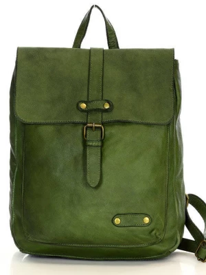 BIANCO Włoski Miejski plecak skórzany w stylu old look ręcznie szyty zielony Merg