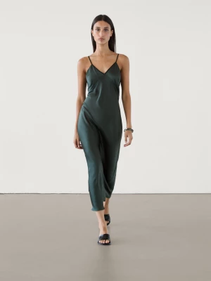 Bieliźniana Sukienka Średniej Długości Na Ramiączkach - Zielony - - Massimo Dutti - Kobieta