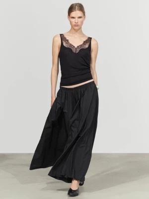 Bieliźniany Top Na Ramiączkach Z Koronkowym Detalem - Czarny - Massimo Dutti - Female