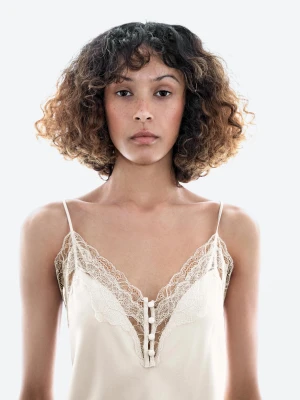 Bieliźniany Top Z Guzikami - Lodowy - - Massimo Dutti - Kobieta