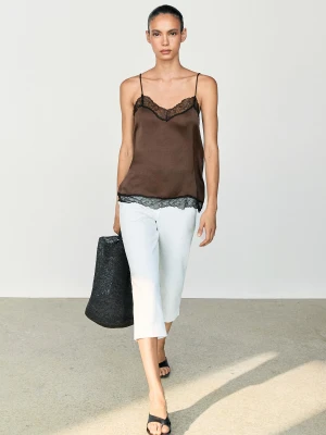 Bieliźniany Top Z Kontrastową Koronką - Popielaty Brąz - Massimo Dutti - Female