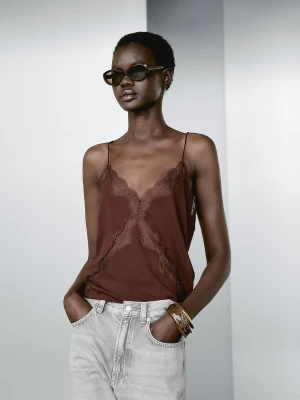 Zdjęcie produktu Bieliźniany Top Z Koronką - Winny - - Massimo Dutti - Kobieta