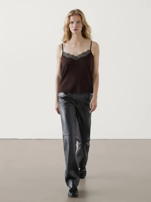 Bieliźniany Top Z Koronkowym Wykończeniem - Czekoladowy - - Massimo Dutti - Kobieta