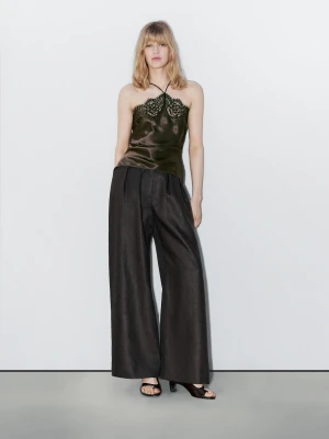 Bieliźniany Top Z Mieszanki Jedwabiu − Studio - Brązowy - - Massimo Dutti - Kobieta