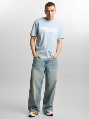 Big log t-shirt regular męski bawełniany niebieski Klasyk