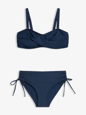 Bikini balkonetka (2 części) z połyskującego materiału BonPrix niebieski