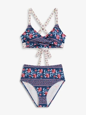 Bikini bustier (2 części) z efektem założenia kopertowego BonPrix niebieski