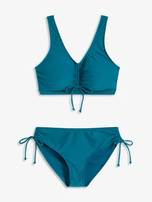 Bikini bustier (2 części) z troczkami BonPrix niebieski