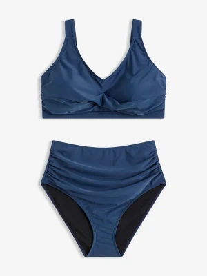 Bikini lekko modelujące sylwetkę z kopertowym dekoltem (komplet 2-cz.) BonPrix niebieski