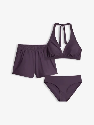 Bikini + szorty kąpielowe (3 części) BonPrix fioletowy