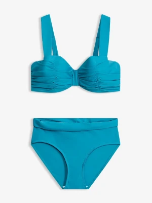 Bikini z biustonoszem o kroju balkonetki z wyściełanymi ramiączkami (komplet 2 cz.) BonPrix niebieski