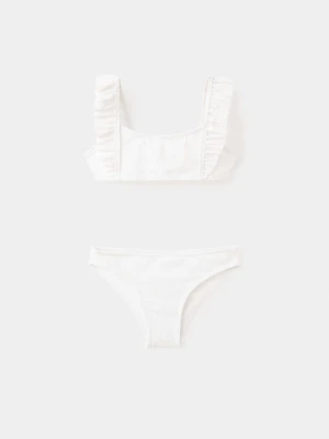 Bikini z falbanami w wypukłe kwiaty biały - Dzieci - lata - MANGO KIDS