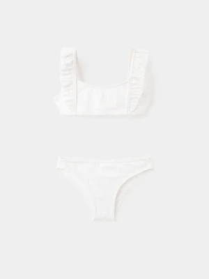 Bikini z falbanami w wypukłe kwiaty biały - Dzieci - lata - MANGO KIDS