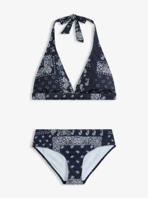 Bikini z ramiączkami wiązanymi na szyi (komplet 2-cz.) BonPrix niebieski
