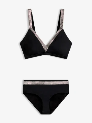 Bikini ze srebrnymi wstawkami (komplet 2-cz.) BonPrix czarny