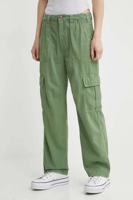 Billabong spodnie bawełniane kolor zielony szerokie high waist ABJNP00419