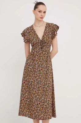 Billabong sukienka kolor brązowy midi rozkloszowana ABJWD00593