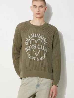 Billionaire Boys Club sweter bawełniany Heart & Mind Stencil Logo Jumper kolor zielony ciepły B24224