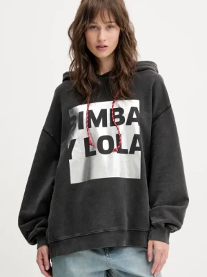 Bimba Y Lola bluza bawełniana damska kolor szary z kapturem z nadrukiem 251BR7511.10035
