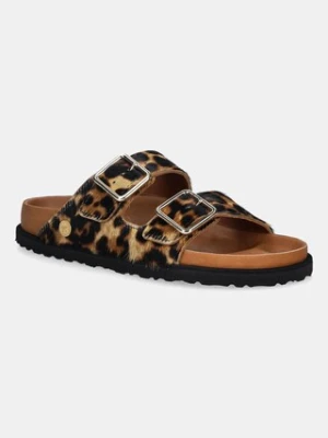 Birkenstock 1774 klapki skórzane Arizona FUR damskie kolor brązowy 1031699