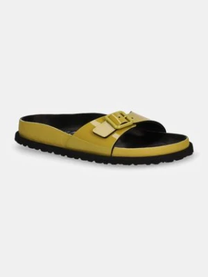 Birkenstock 1774 klapki skórzane Madrid Shiny Patent Leather damskie kolor zielony 1028698