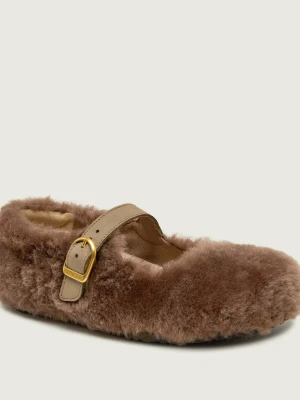 Birkenstock Baleriny Santa Clarita Mary Jane | shearling | narrow fit | z dodatkiem skóry beżowy