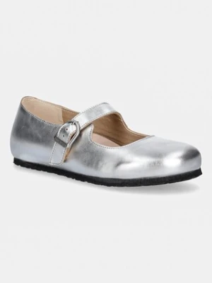 Birkenstock baleriny skórzane Santa Clarita kolor srebrny 1030679