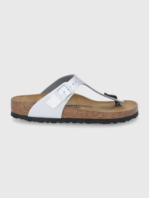 Birkenstock japonki Gizeh damskie kolor srebrny na płaskim obcasie 43853