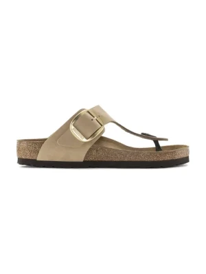 Birkenstock japonki nubukowe Gizeh Big Buckle damskie kolor beżowy na płaskim obcasie 1023966