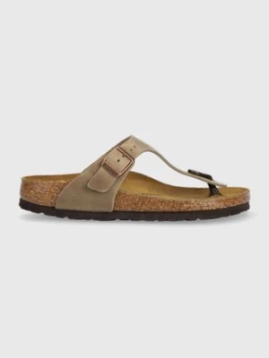 Birkenstock japonki skórzane Gizeh 943813 damskie kolor brązowy na płaskim obcasie