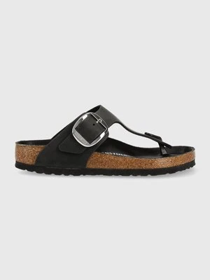 Birkenstock japonki skórzane Gizeh Big Buckle damskie kolor czarny na płaskim obcasie 1023334