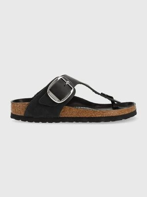 Birkenstock japonki skórzane Gizeh Big Buckle damskie kolor czarny na płaskim obcasie 1023337