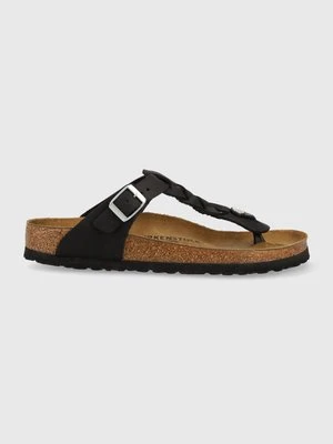 Birkenstock japonki skórzane Gizeh Braided damskie kolor czarny na płaskim obcasie