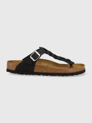 Birkenstock japonki skórzane Gizeh Braided damskie kolor czarny na płaskim obcasie