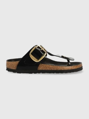 Birkenstock japonki skórzane Gizeh damskie kolor czarny na płaskim obcasie 1021469