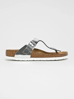 Birkenstock japonki skórzane Gizeh SFB damskie kolor srebrny na płaskim obcasie 1003674